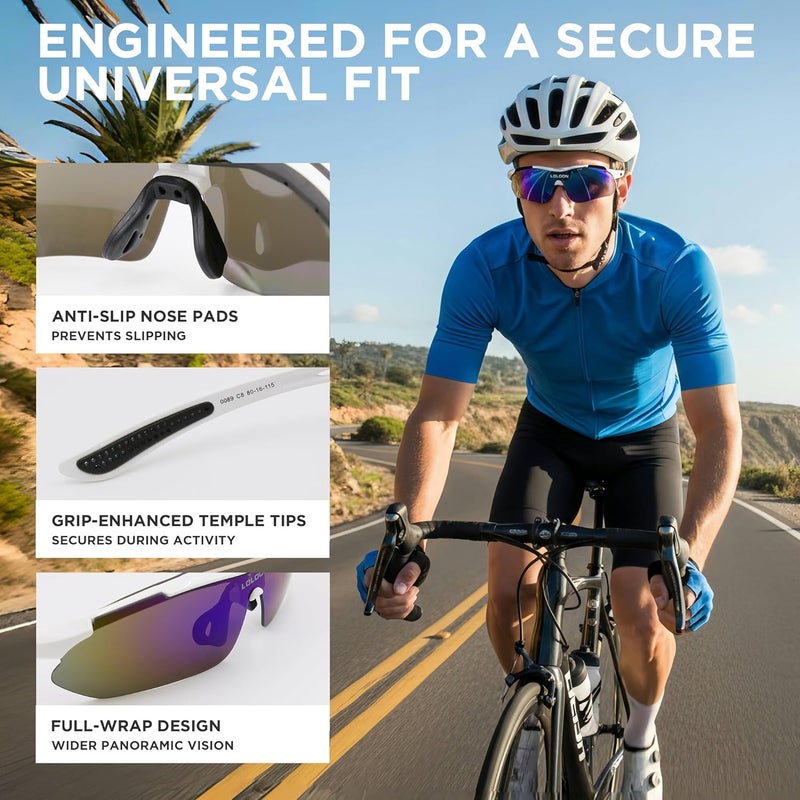 LOLOON Store Cycling Sunglasses for Men Women Youth, Wrap Around Sports Sunglasses for Running Climbing Bike Baseball Softball Golf - Image 3